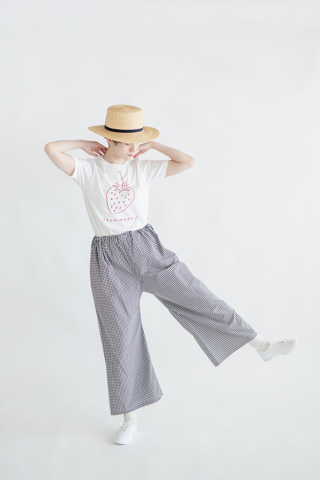 pot and tea チェック柄シンプルワイドパンツ（M）