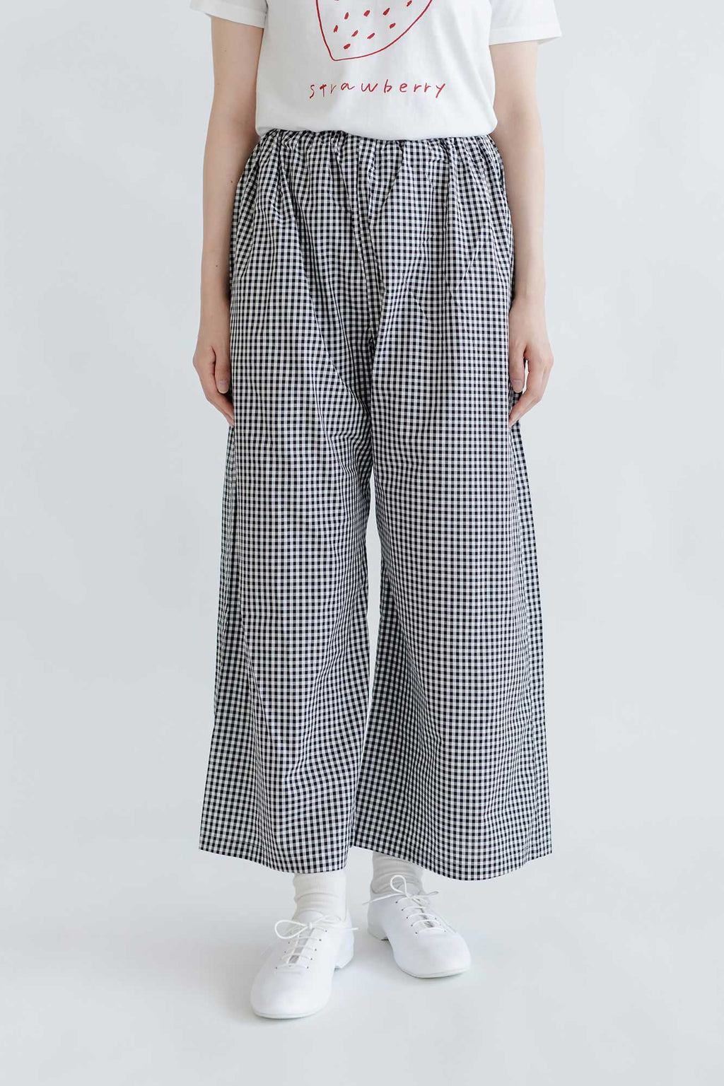pot and tea チェック柄シンプルワイドパンツ（M）
