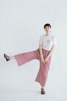 pot and tea チェック柄シンプルワイドパンツ（M）
