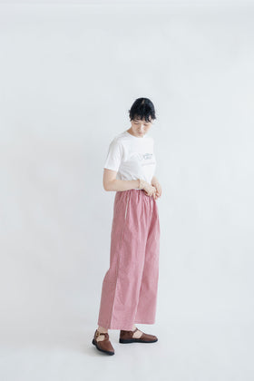 pot and tea チェック柄シンプルワイドパンツ（M）