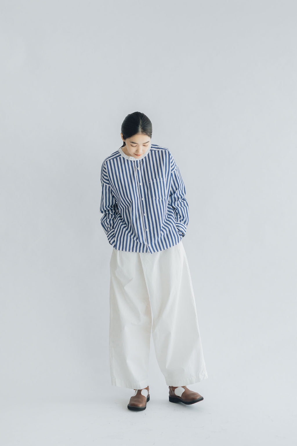 UNIVERSAL TISSU バーバーストライプ ワーキングシャツ